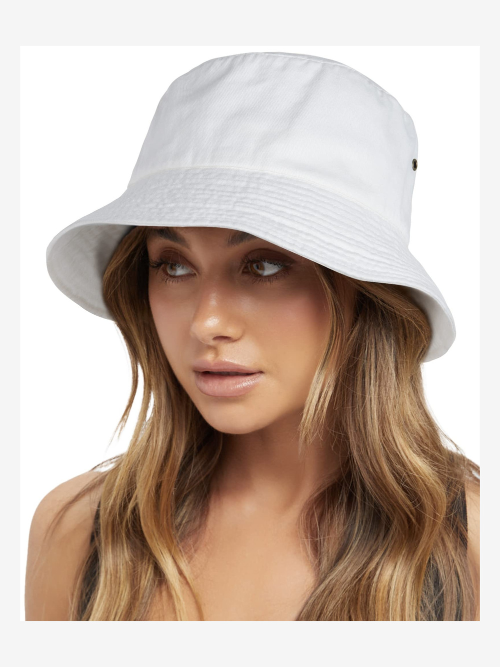 Bucket Hats for Women Washed Cotton Packable Summer Beach Sun | White | Size M-L